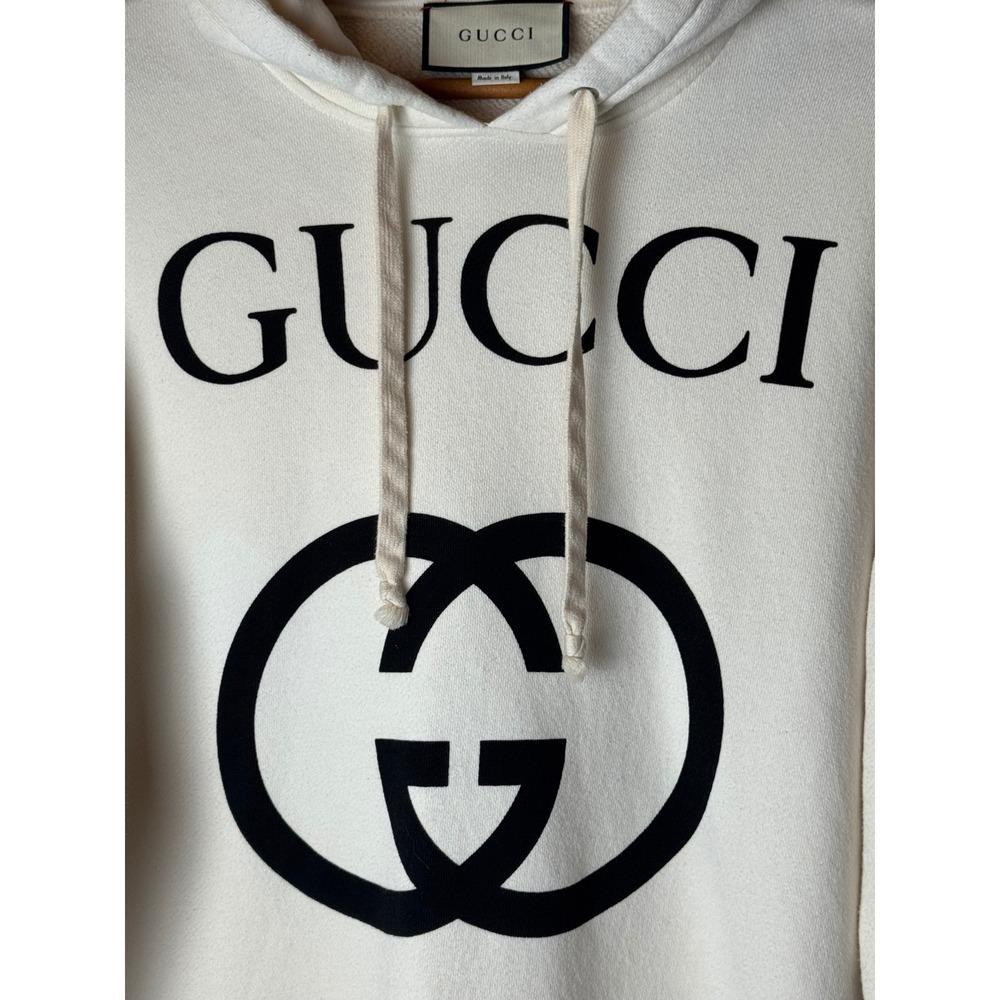 Gucci Sweatshirt Men Small Ivory Interlocking G Logo Hoodie Streetwear Luxury - Picture 6 of 11